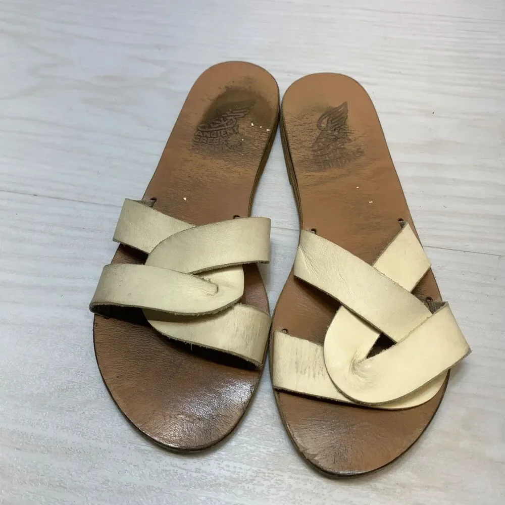 Ancient Greek Sandals‎ Womens Apteros White Size 40 US 10 Flat Slides